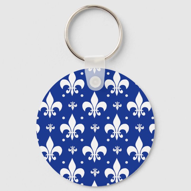 Blåbakgrund Fleur-de-lis Mönster Design Nyckelring (Framsida)