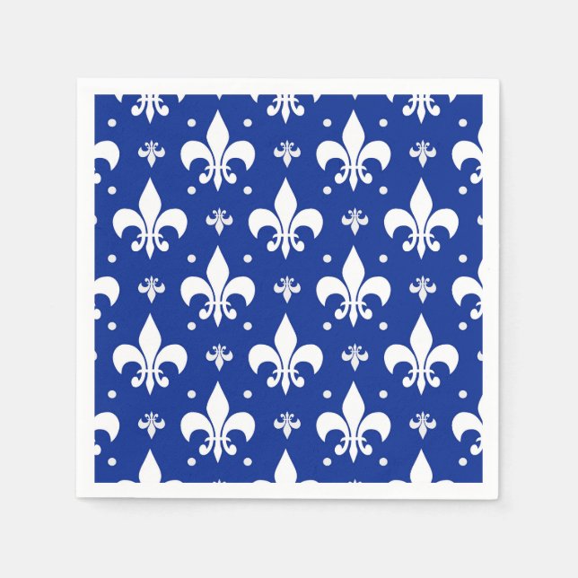 Blåbakgrund Fleur-de-lis Mönster Design Pappersservett (Framsidan)
