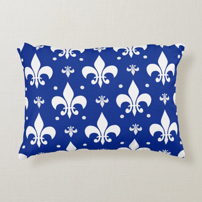 Blåbakgrund Fleur-de-lis Mönster Design Prydnadskudde (Framsidan)