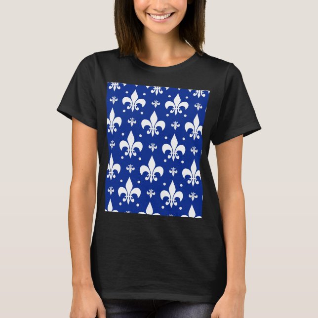 Blåbakgrund Fleur-de-lis Mönster Design T Shirt (Framsida)