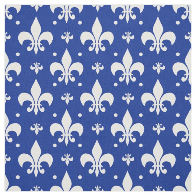 Blåbakgrund Fleur-de-lis Mönster Design Tyg (Provkarta)