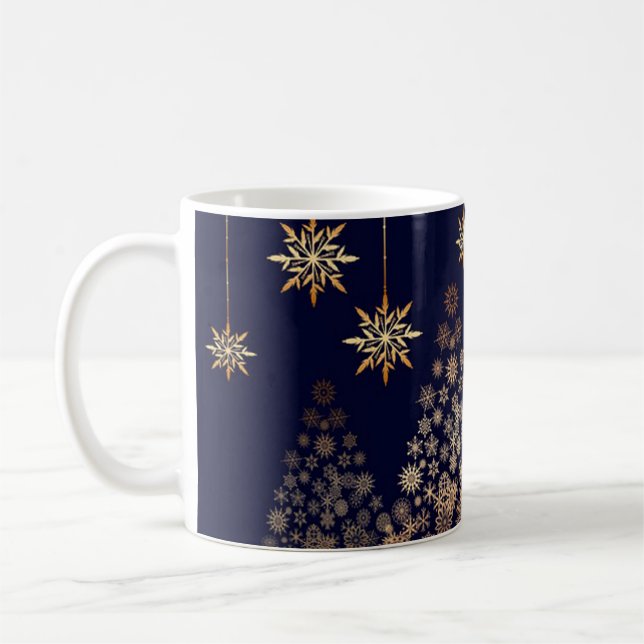 Blåbakgrund med Golden Julgran Kaffemugg (Vänster)