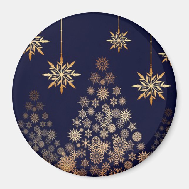 Blåbakgrund med Golden Julgran Magnet (Framsidan)