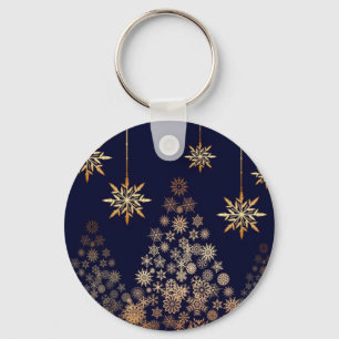 Blåbakgrund med Golden Julgran Nyckelring