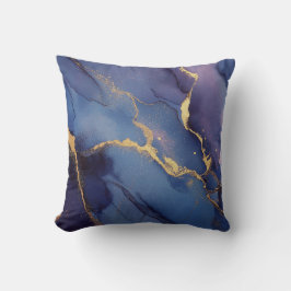 Blåbakgrund med guld-strömmar och punkter kudde