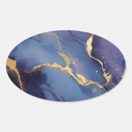 Blåbakgrund med guld-strömmar och punkter ovalt klistermärke