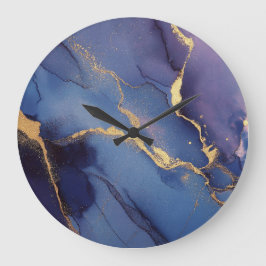 Blåbakgrund med guld-strömmar och punkter stor klocka