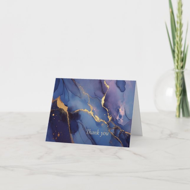 Blåbakgrund med guld-strömmar och punkter tack kort (Framsida)