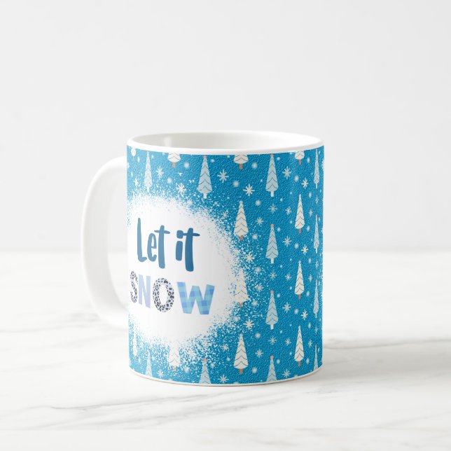 Blåbakgrund med Träd och "Låt det snöa" Kaffemugg (Framsida vänster)