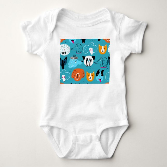 Blåbakgrund, Spelande Hund Mönster. T Shirt (Framsida)