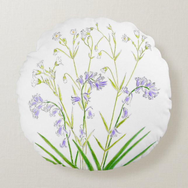 Blåbälg och maskmaskört bomullskudde rund kudde (Framsidan)