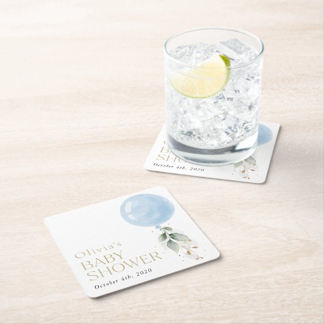 Blåballong, eukalyptus, Greenery, babyskor Underlägg Papper Kvadrat (Insitu)