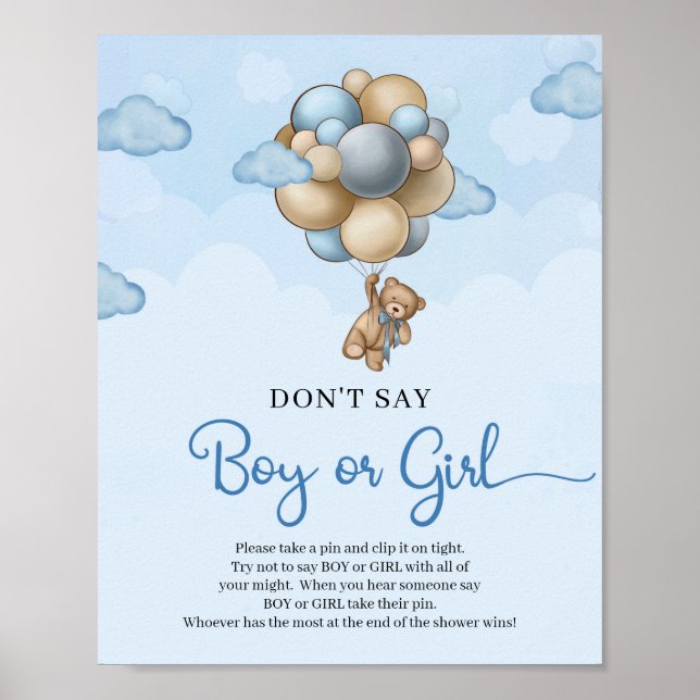 Blåballonger av nalle Säg inte BOY eller GIRL Poster (Framsidan)