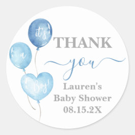 Blåballonger Baby Shower Boy Round Sticker Runt Klistermärke