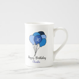 Blåballonger från 30års födelsedag benporslin mugg