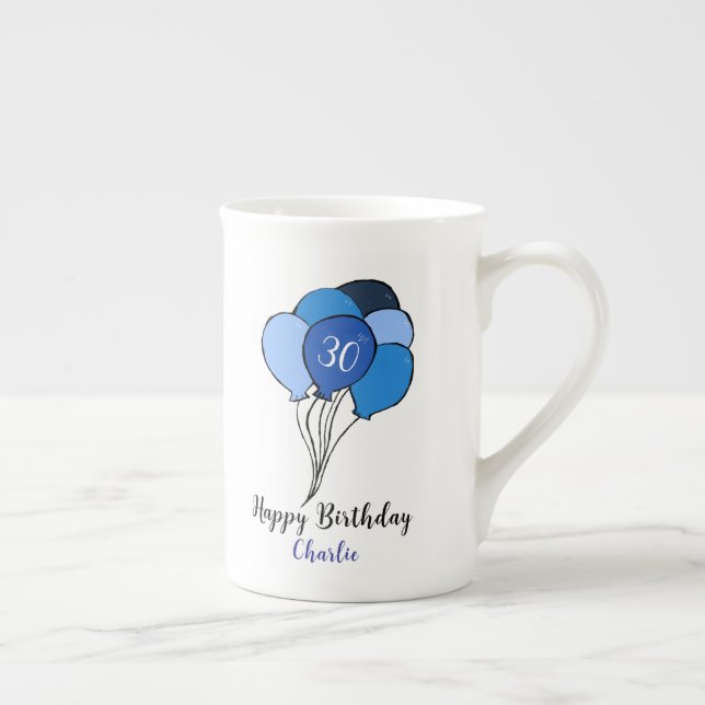 Blåballonger från 30års födelsedag benporslin mugg (Höger)
