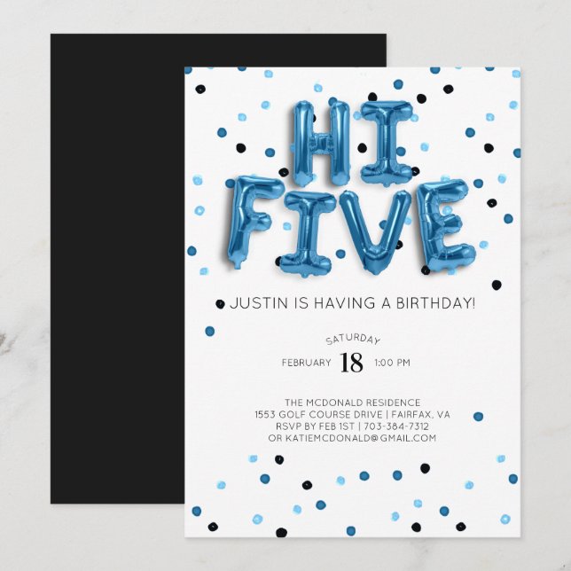 Blåballonger | Hej 5:e födelsedagen Inbjudningar (Fram/baksida)