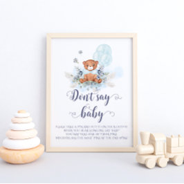 Blåballonger i Cute Nalle säger inte Baby-spel Poster