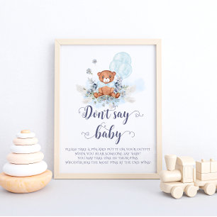 Blåballonger i Cute Nalle säger inte Baby-spel Poster