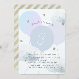 Blåballonger och moln Födelsedagsfest inbjudan