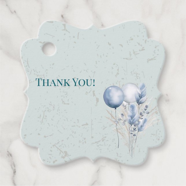 Blåballonger och mönstrad bakgrund gåvor etiketter (Framsida)