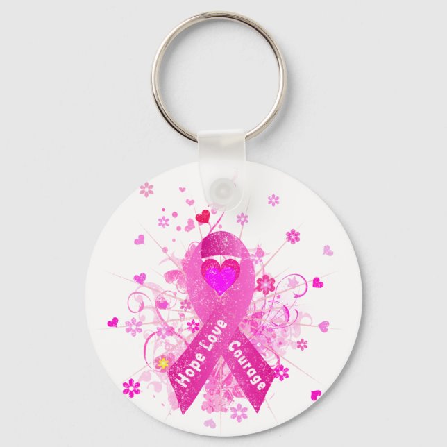 Blåband för rosa bröstcancer nyckelring (Framsida)