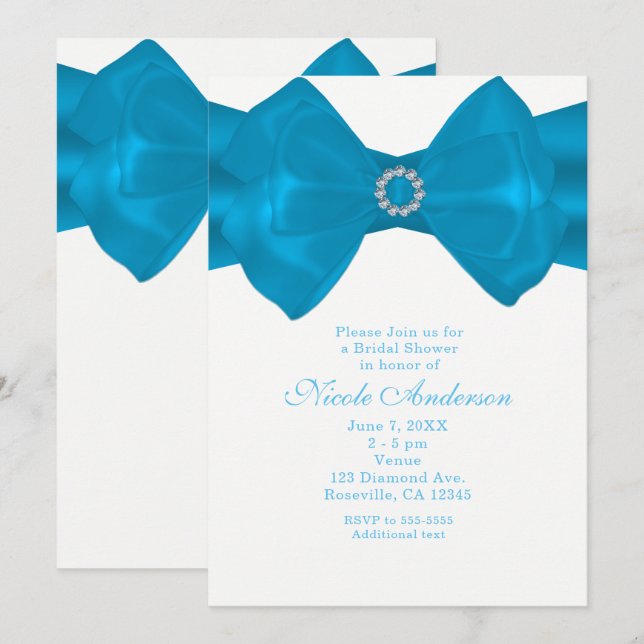 Blåband och diamanter Inbjudningskort för möhippa (Fram/baksida)