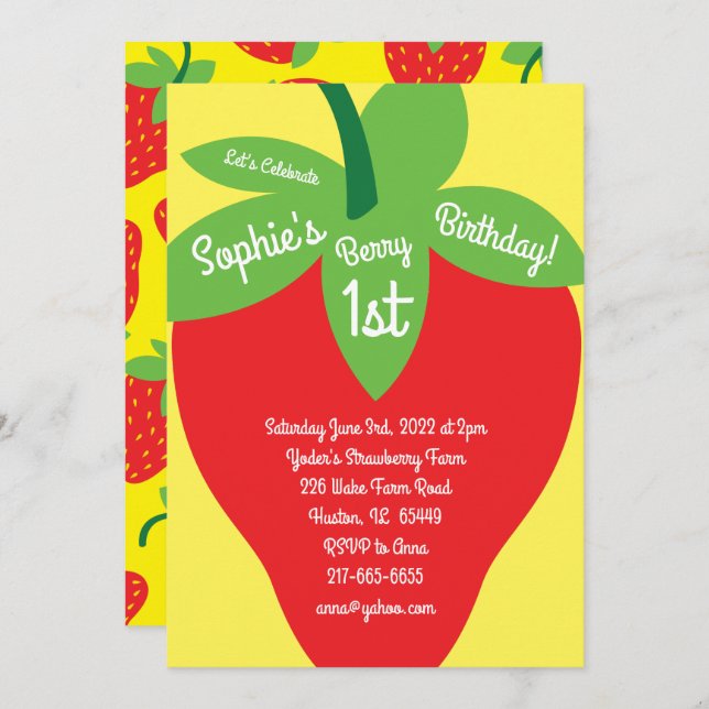 Blåbär 1:a födelsedag Modet Jordbergsinbjudningar Inbjudningar (Fram/baksida)