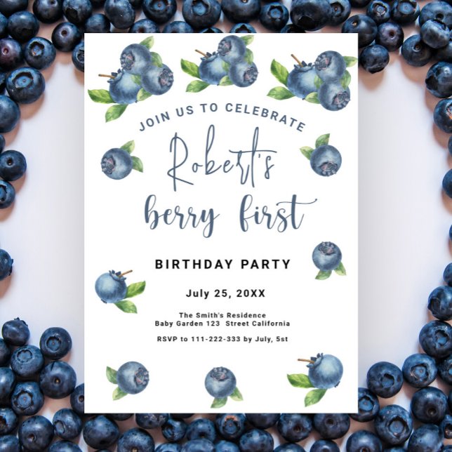 Blåbär 1:a födelsedag Party | Berry First Inbjudningar (Skapare uppladdad)