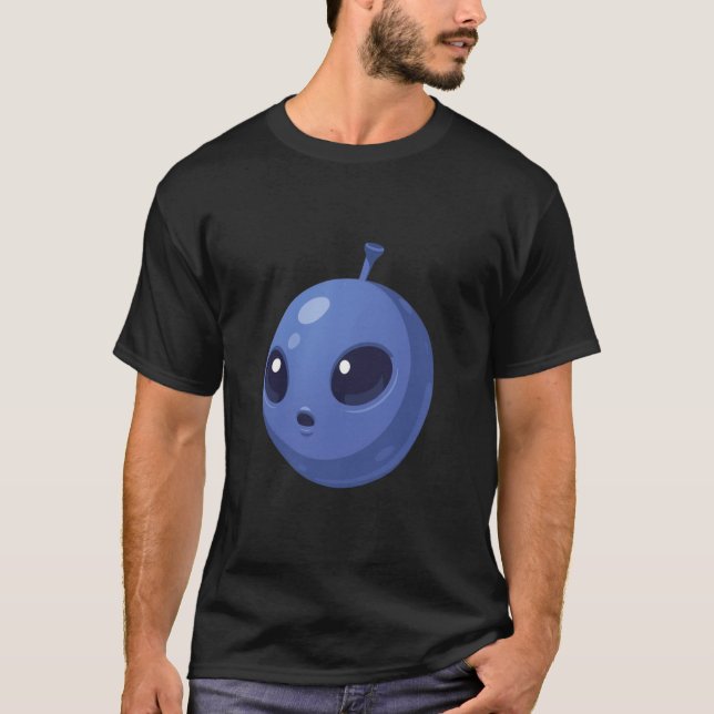 Blåbär Alien – Söt Minimal Frukt Design T Shirt (Framsida)