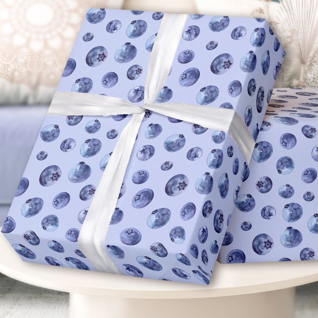 Blåbär av vattenfärg mönster som omsluter pappra presentpapper (Watercolor blueberries pattern wrapping paper)