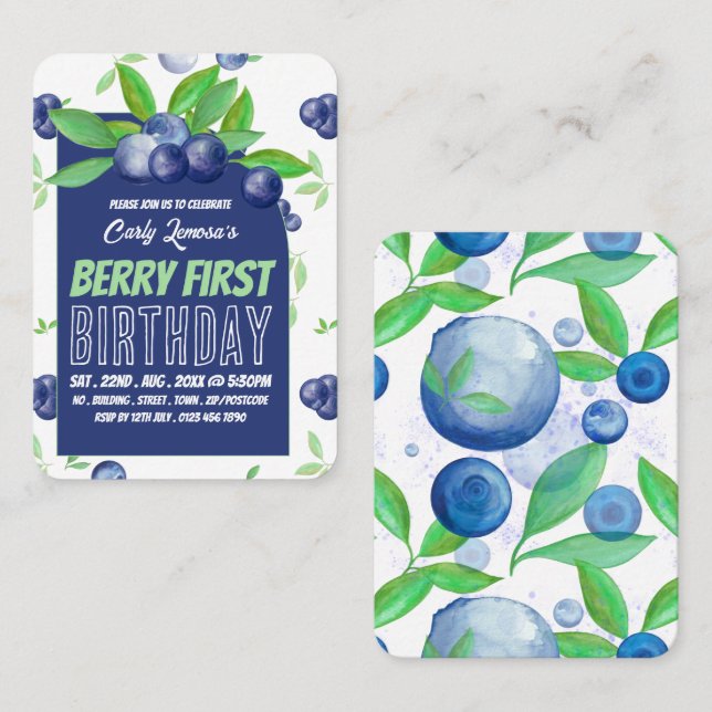 Blåbär, Berry First Birthday Handout Biljett (Fram/baksida)