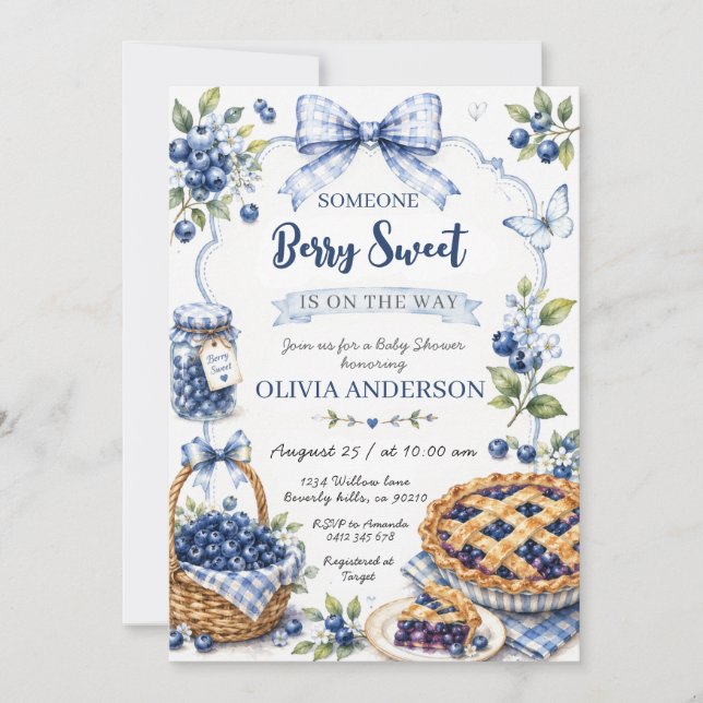 Blåbär Berry Söt Baby Shower  Inbjudningar (Framsida)