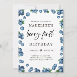 Blåbär Berry Sweet 1st First Birthday Inbjudningar