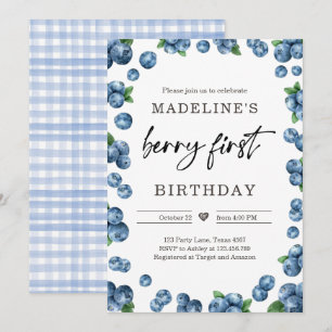 Blåbär Berry Sweet 1st First Birthday Inbjudningar