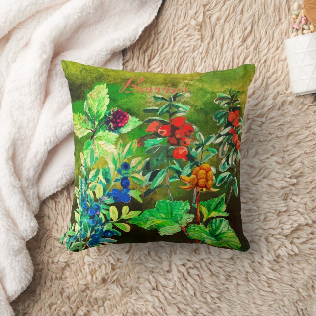 Blåbär, blåbär, molnbär, bärgning av lingonbär kudde (Filt)