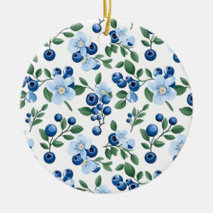 Blåbär, Blommigt Julgransprydnad Keramik