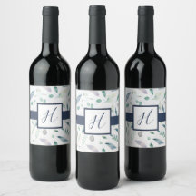 Blåbär Blommigten Monogram Vin Flaska