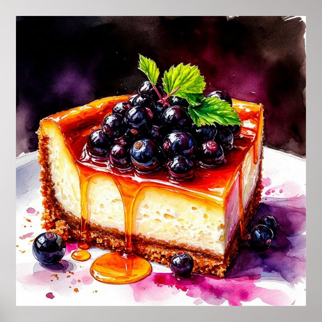 🍰 Blåbär Cheesecake Skiva För Köket  Poster (Framsidan)
