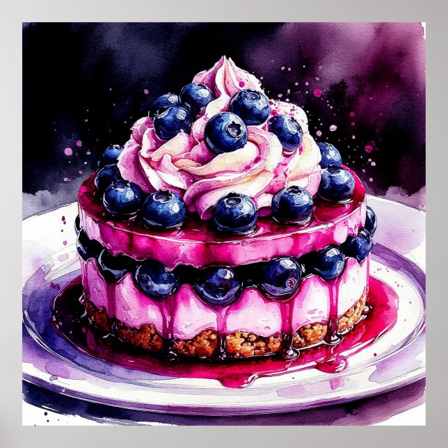 🍰 Blåbär Cheesecake Till Efterrätt Kök Poster (Framsidan)