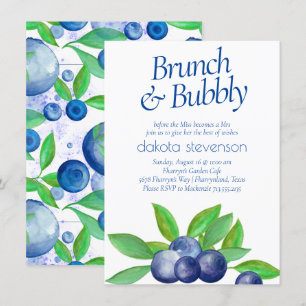 Blåbär Chic Klassisk blå Grönt Bubly Brunch Inbjudningar