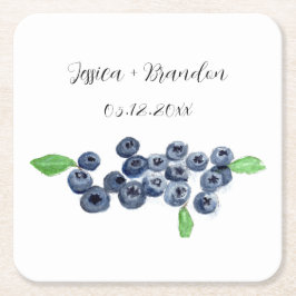 Blåbär Frukt Blueberry Watercolor Bröllop Underlägg Papper Kvadrat