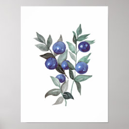 Blåbär Frukt Watercolor Artwork Poster