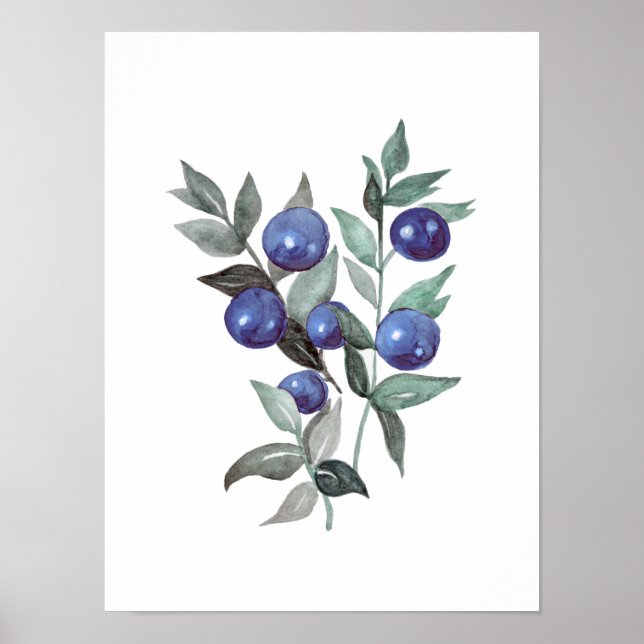 Blåbär Frukt Watercolor Artwork Poster (Framsidan)