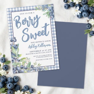 Blåbär Gingham Berry Söt Bebis Shower Inbjudningar