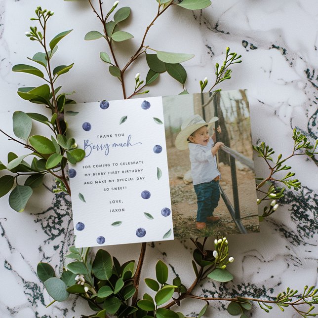 Blåbär i första födelsedag Party Tack Kort (Skapare uppladdad)