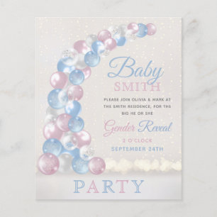 Blåbar inbjudan till Balloon Arch Baby Gender Reve