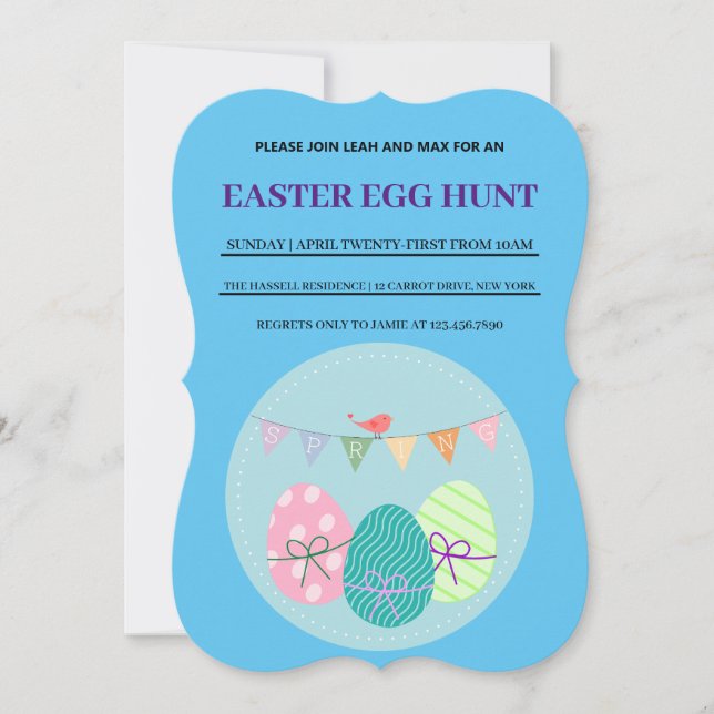Blåbar inbjudan till Brunch Egg Hunt-blott Påsk (Framsida)