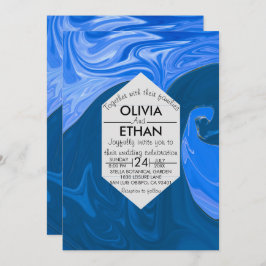 Blåbar inbjudan till vinkar abstrakt konst. bröllo