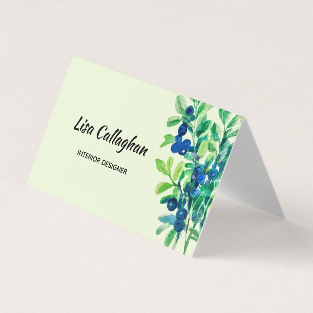 Blåbär, målad vattenfärg visitkort (Framsida)